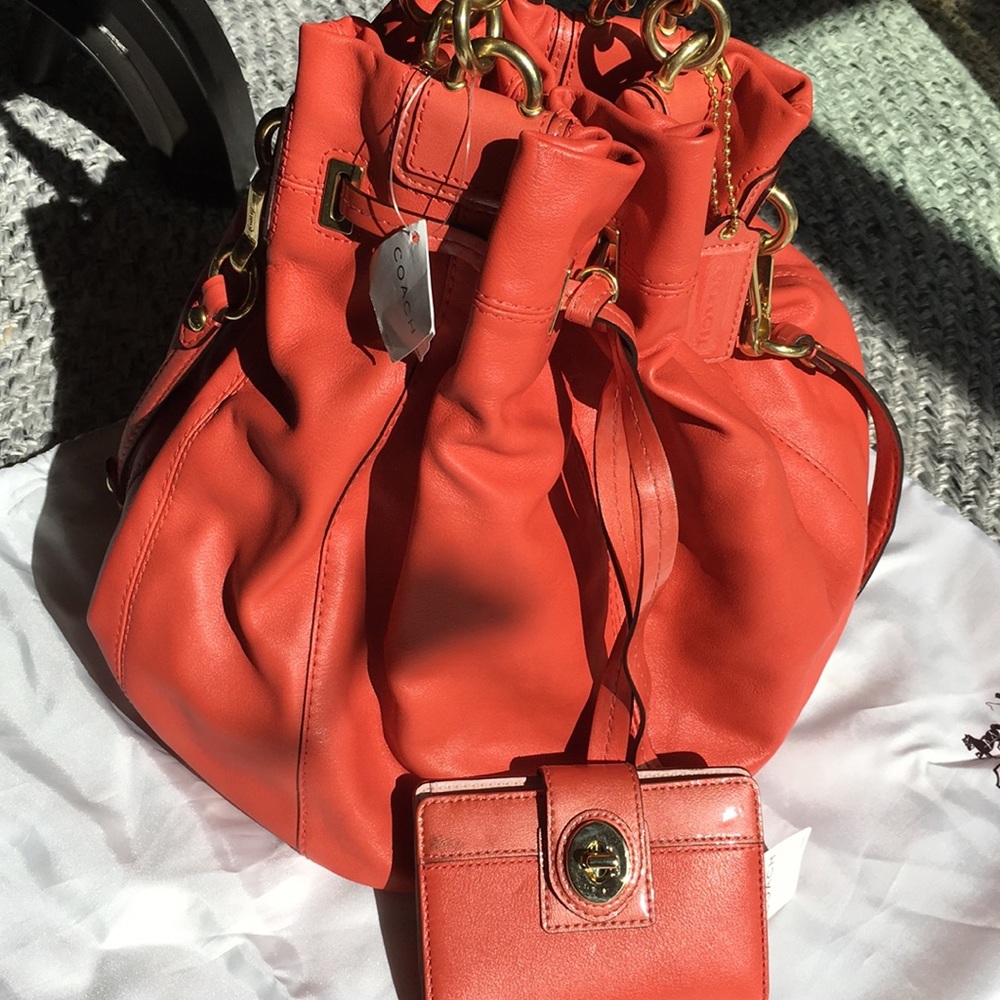 Coach drawstring shoulder tote with wallet